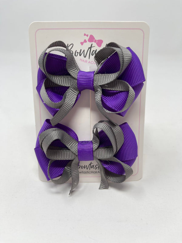 2.5 Inch Bows - Purple & Metal Grey - 2 Pack