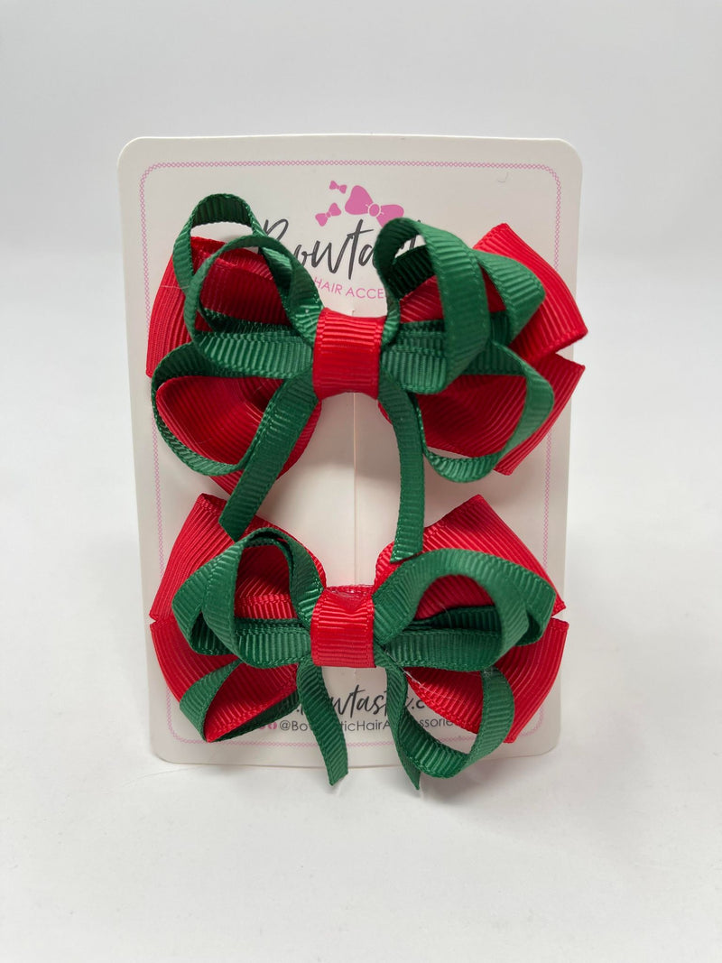 2.5 Inch Bows - Red & Forest Green - 2 Pack