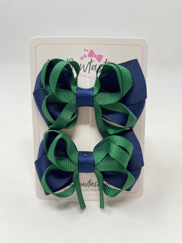 2.5 Inch Bows - Forest Green & Navy - 2 Pack