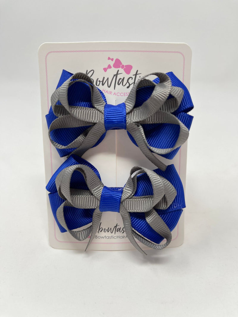 2.5 Inch Bows - Cobalt & Metal Grey - 2 Pack