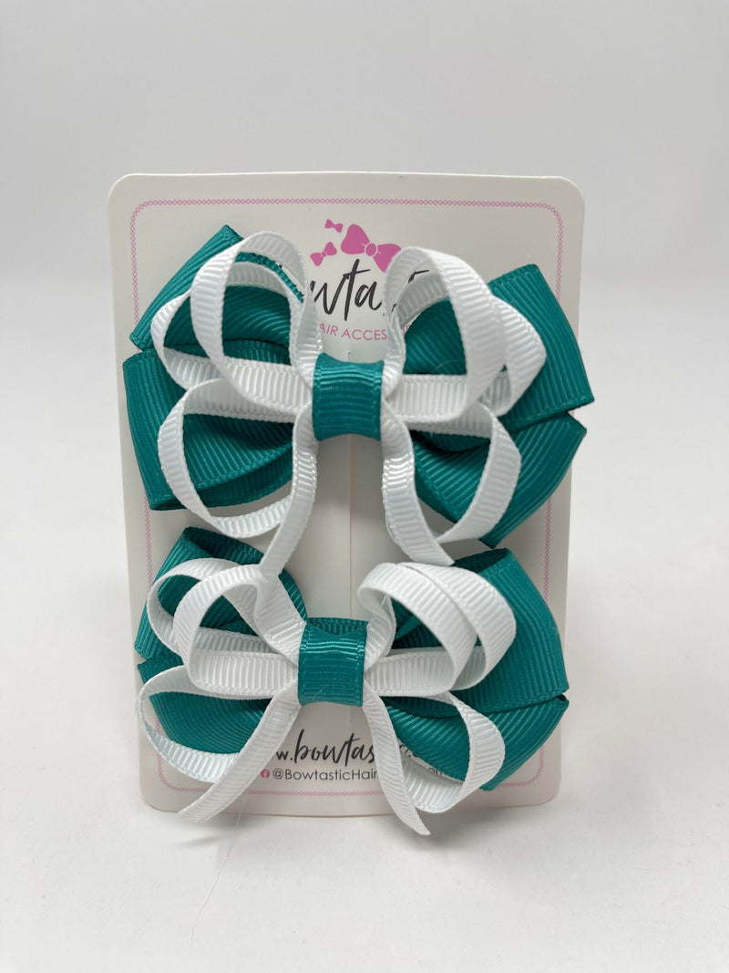 2.5 Inch Bows - Jade Green & White - 2 Pack