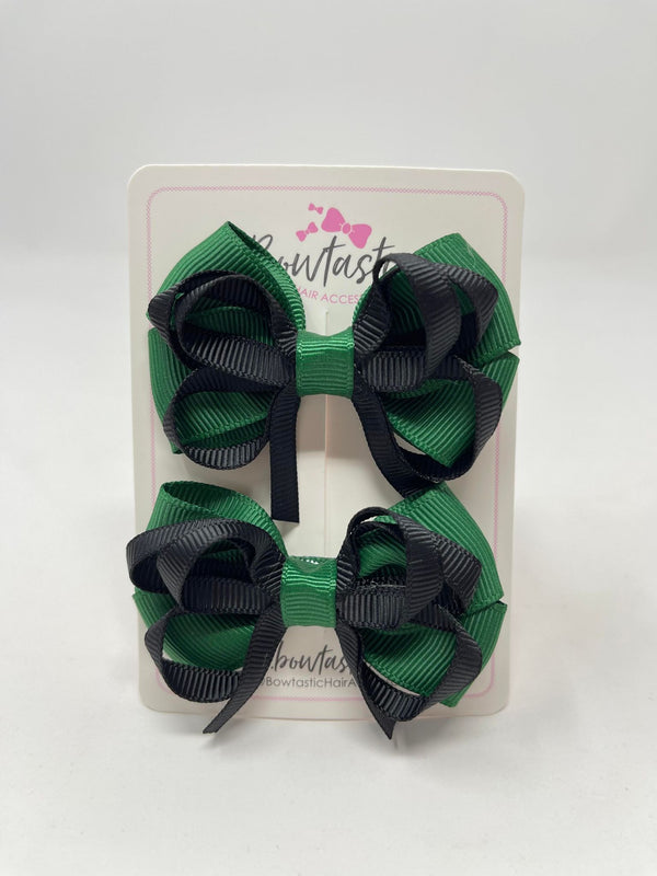 2.5 Inch Bows - Black & Forest Green - 2 Pack