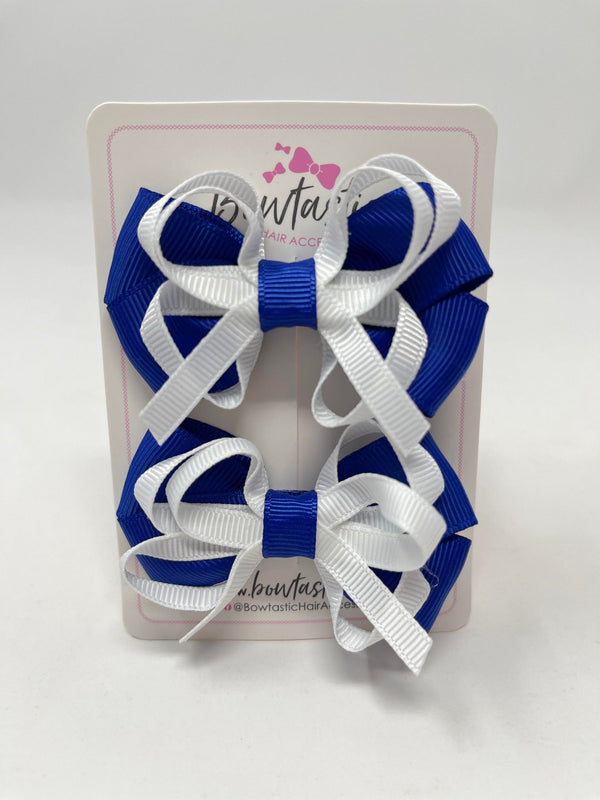 2.5 Inch Bows - Cobalt & White - 2 Pack