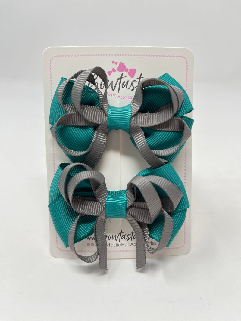 2.5 Inch Bows - Jade Green & Metal Grey - 2 Pack