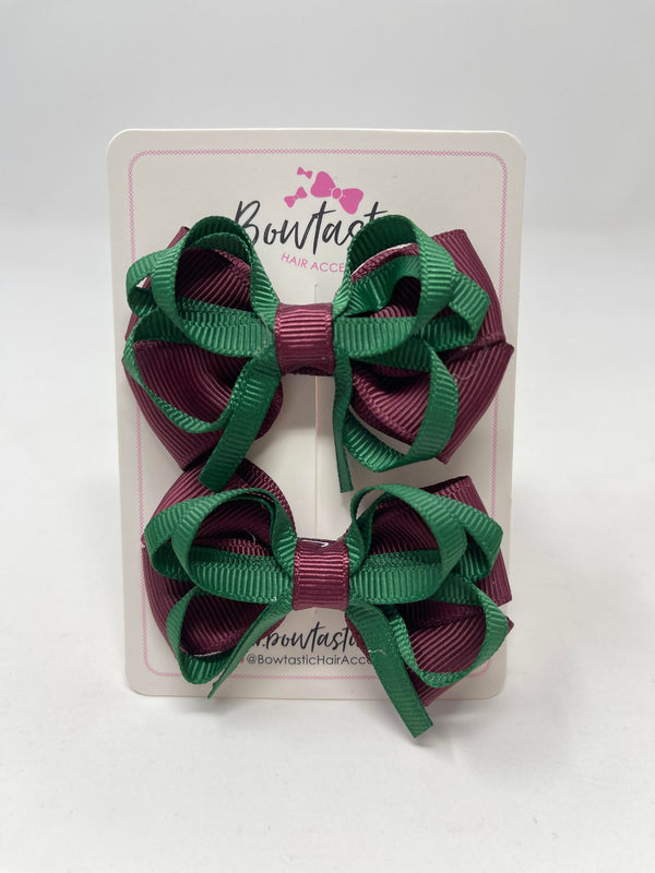 2.5 Inch Bows - Burgundy & Forest Green - 2 Pack