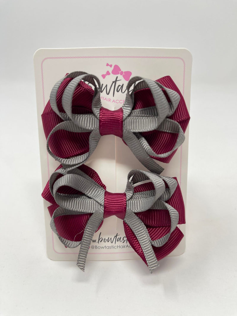 2.5 Inch Bows - Wine & Metal Grey - 2 Pack