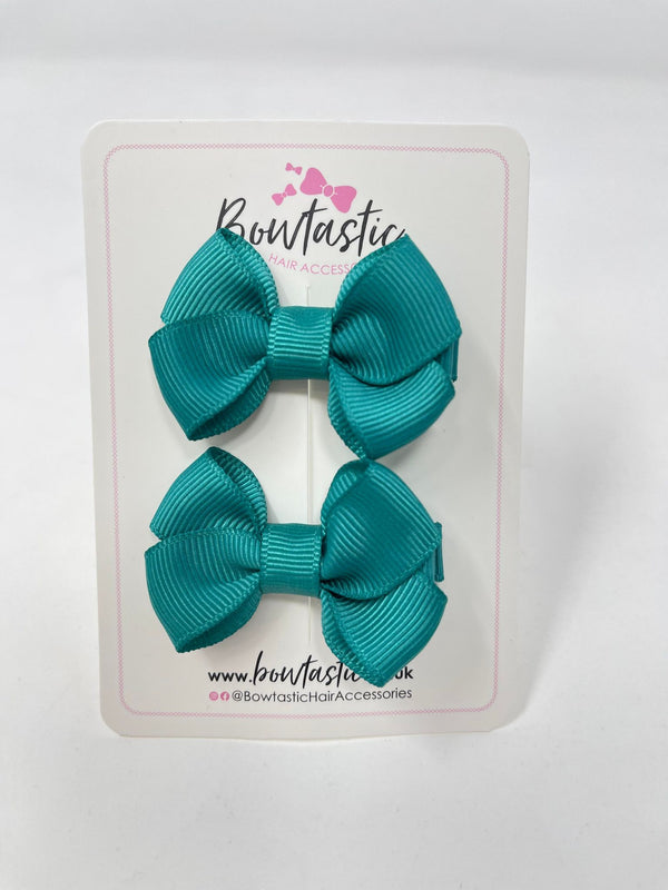 2 Inch Flat Bows Style 2 - Jade Green - 2 Pack