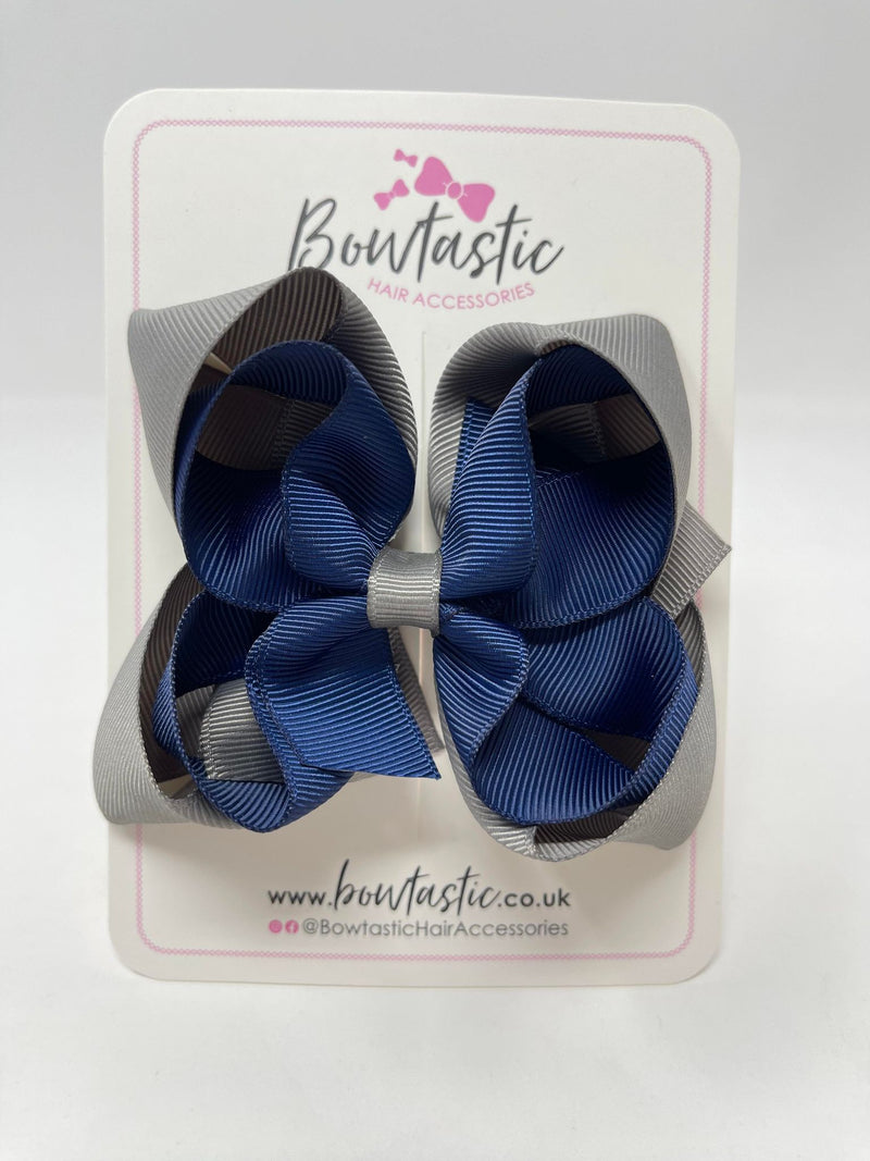 4.5 Inch Double Bow - Navy & Metal Grey