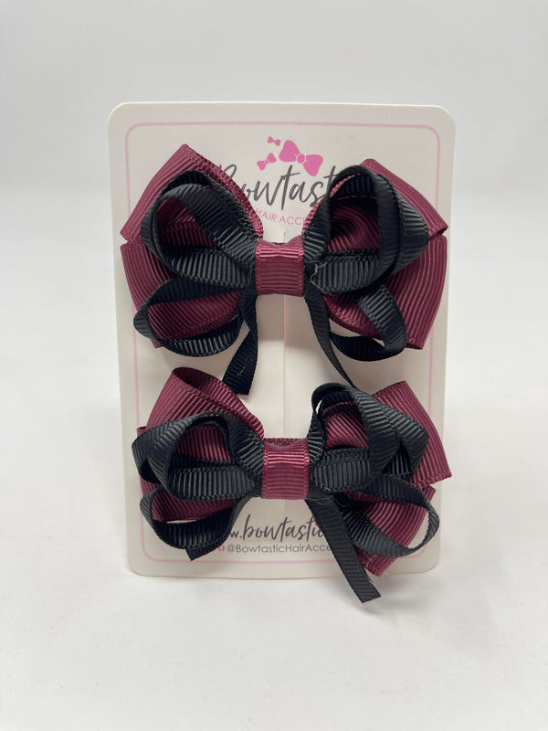 2.5 Inch Bows - Burgundy & Black - 2 Pack