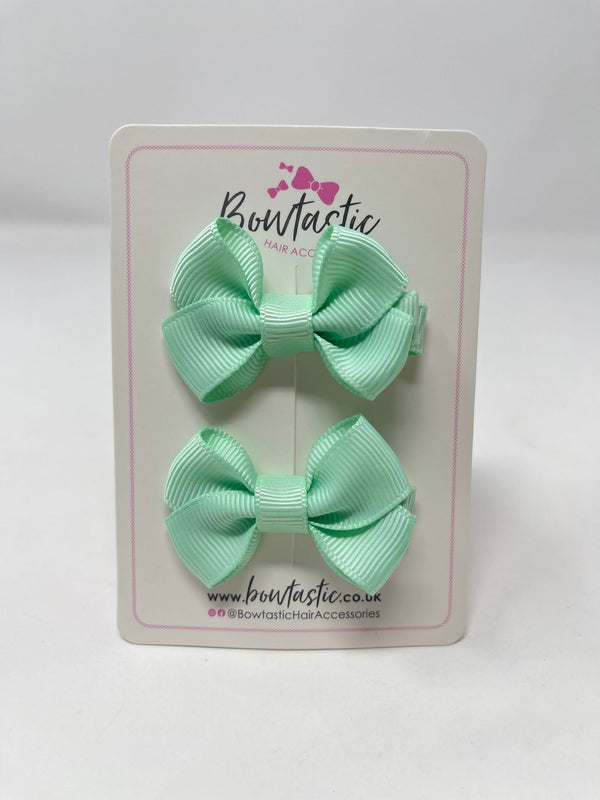 2 Inch Flat Bows Style 2 - Pastel Green - 2 Pack