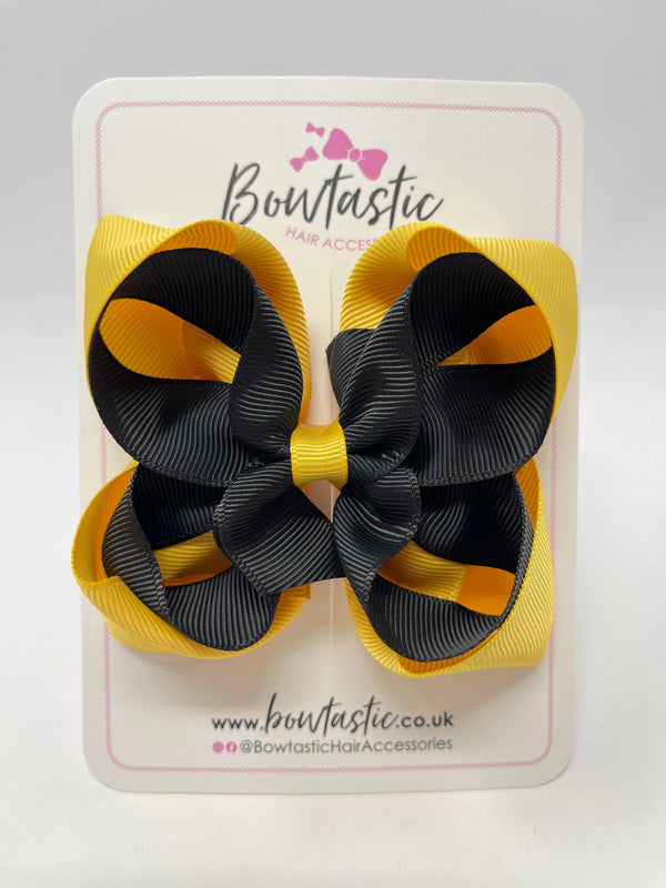 4.5 Inch Double Bow - Black & Yellow Gold