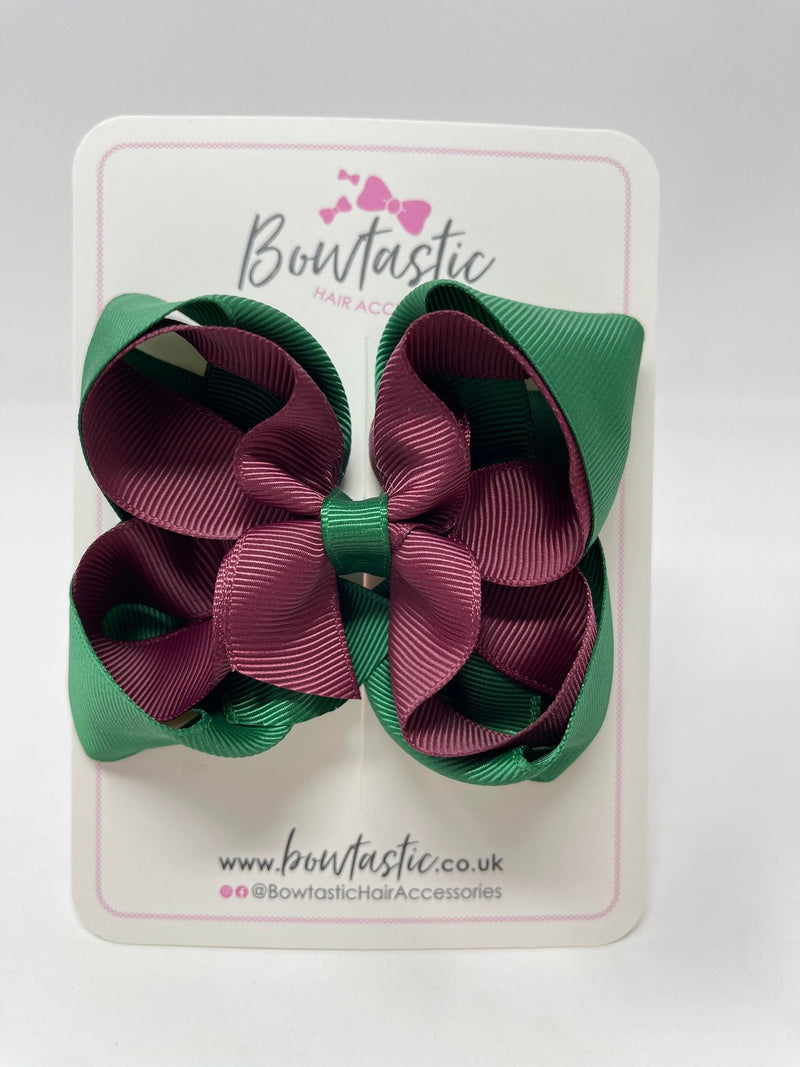 4.5 Inch Double Bow - Forest Green & Burgundy