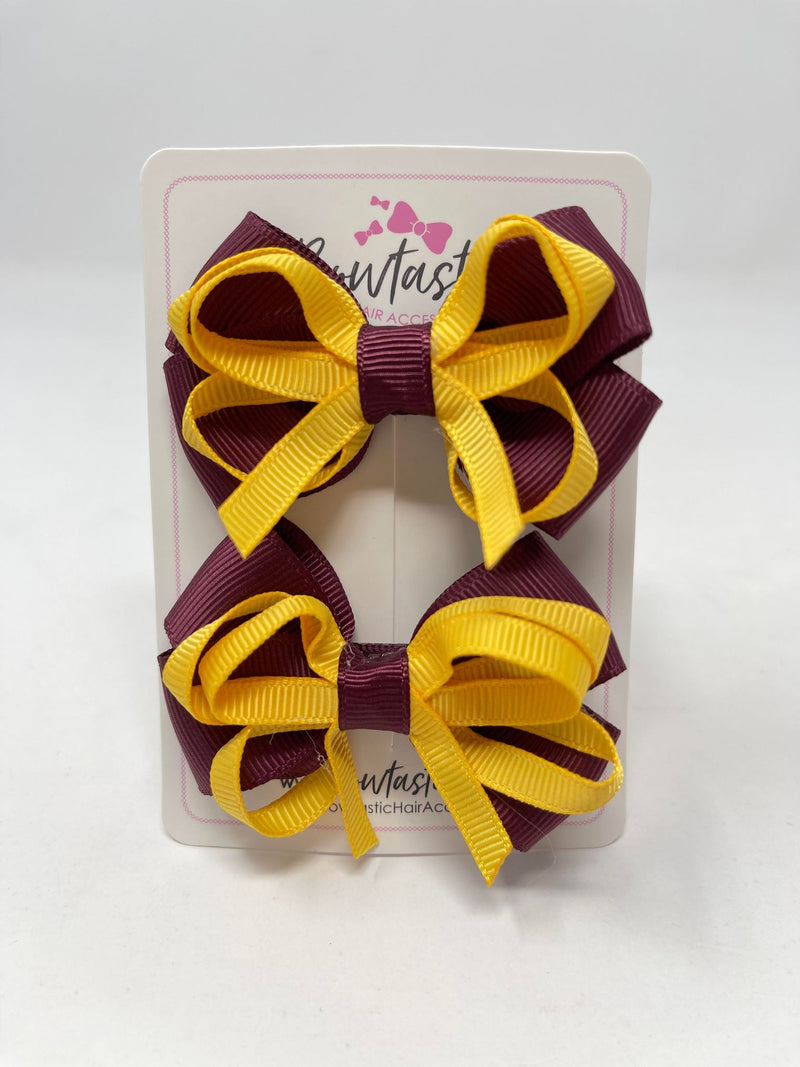 2.5 Inch Bows - Burgundy & Yellow Gold - 2 Pack