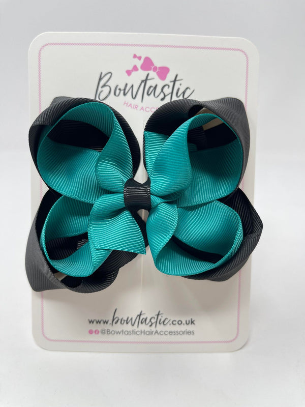 4.5 Inch Double Bow - Jade Green & Black