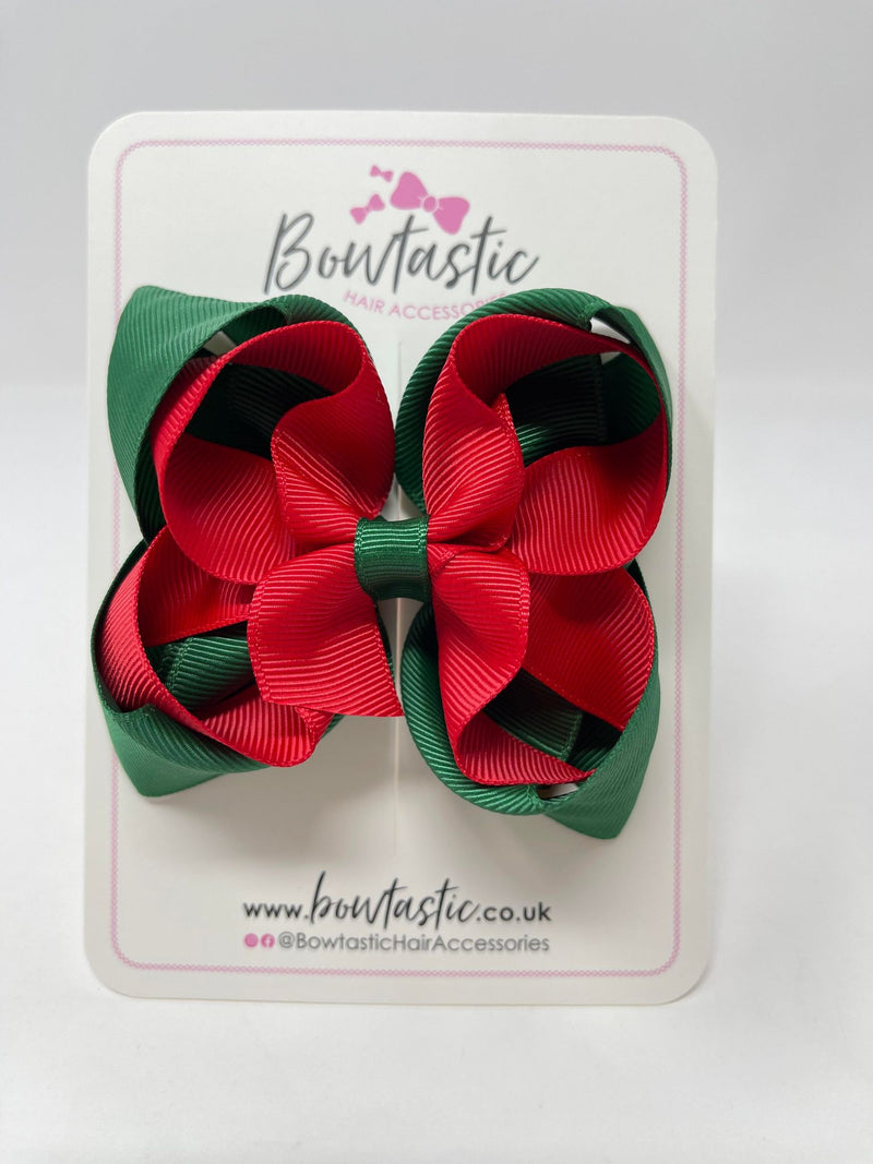 4.5 Inch Double Bow - Red & Forest Green