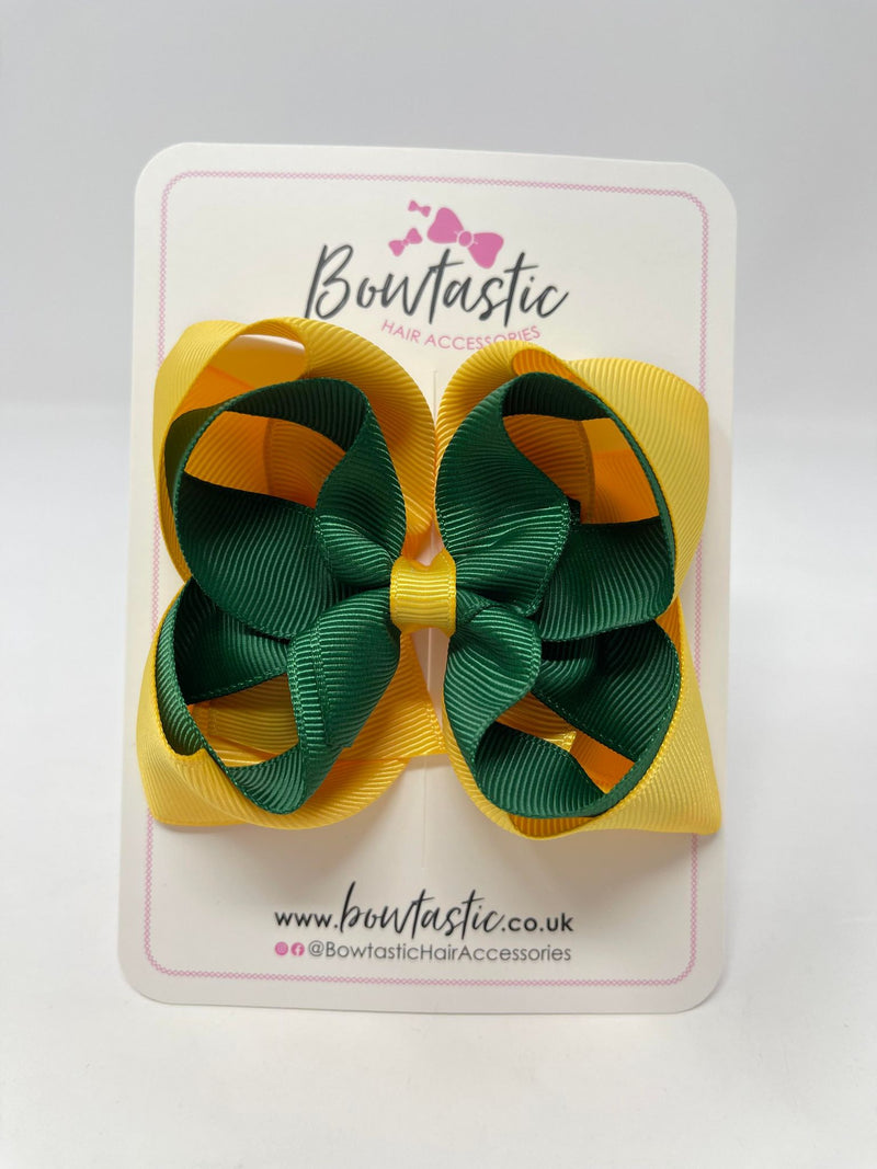 4.5 Inch Double Bow - Forest Green & Yellow Gold