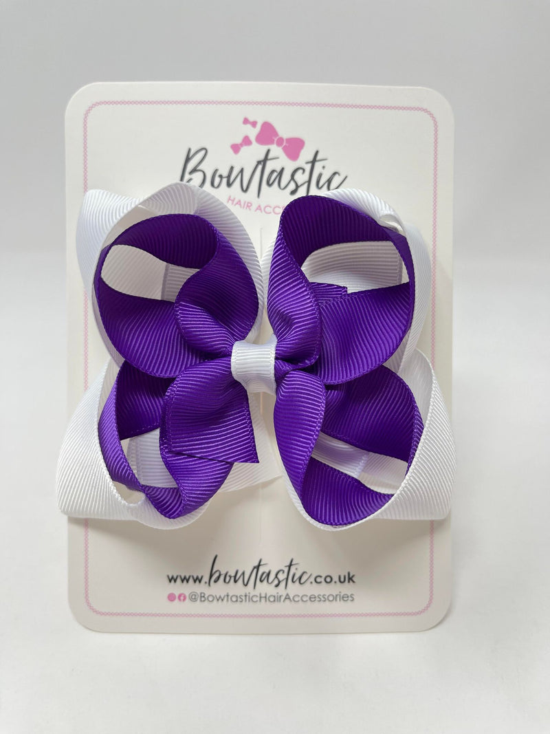 4.5 Inch Double Bow - Purple & White