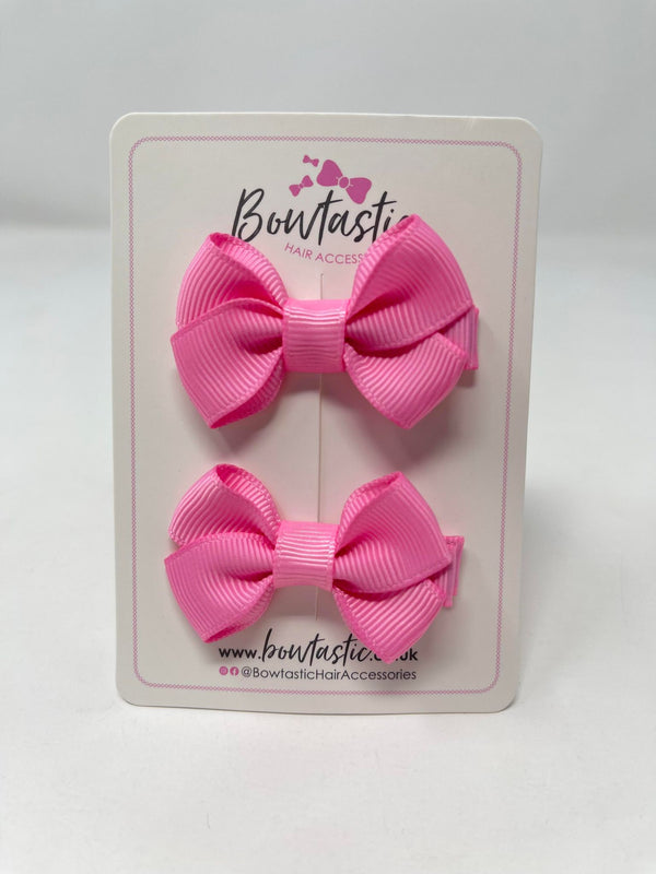 2 Inch Flat Bows Style 2 - Geranium Pink - 2 Pack