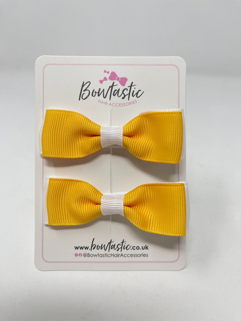 2.75 Inch Flat Bows - Yellow Gold & White - 2 Pack