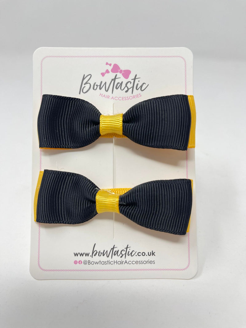 2.75 Inch Flat Bows - Black & Yellow Gold - 2 Pack