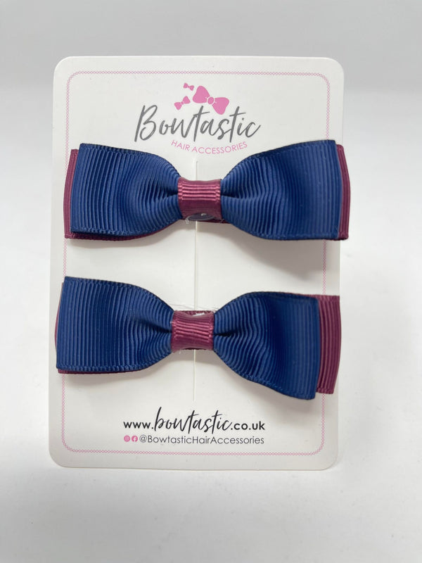 2.75 Inch Flat Bows - Navy & Burgundy - 2 Pack