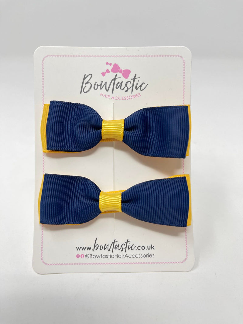 2.75 Inch Flat Bows - Navy & Yellow Gold - 2 Pack