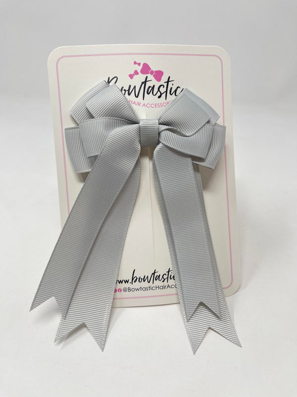4 Inch Double Tail Bow - Shell Grey