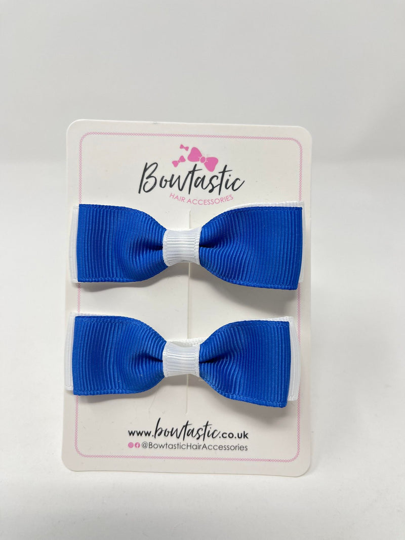 2.75 Inch Flat Bows - Royal Blue & White - 2 Pack