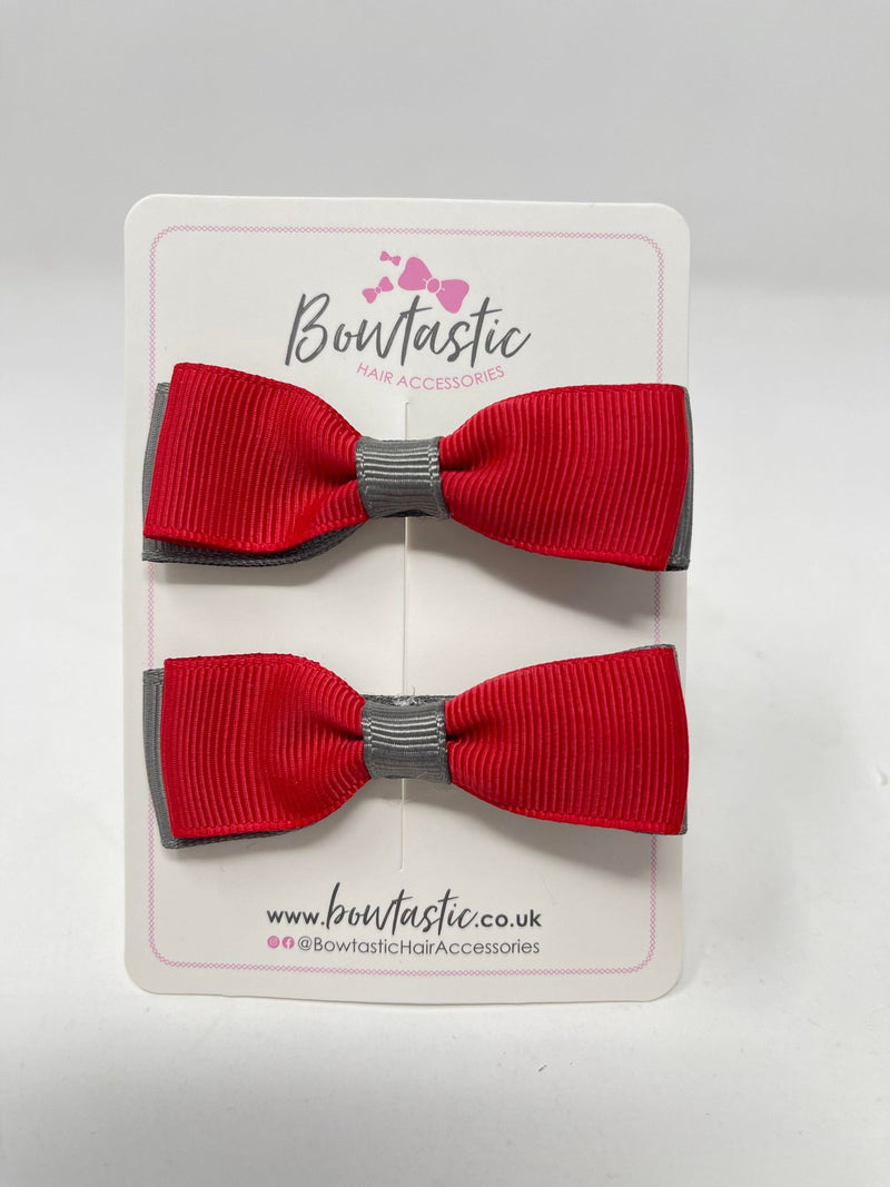 2.75 Inch Flat Bows - Red & Metal Grey - 2 Pack