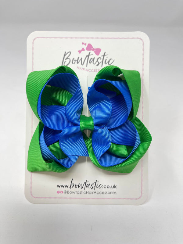 4.5 Inch Double Bow - Royal Blue & Emerald Green