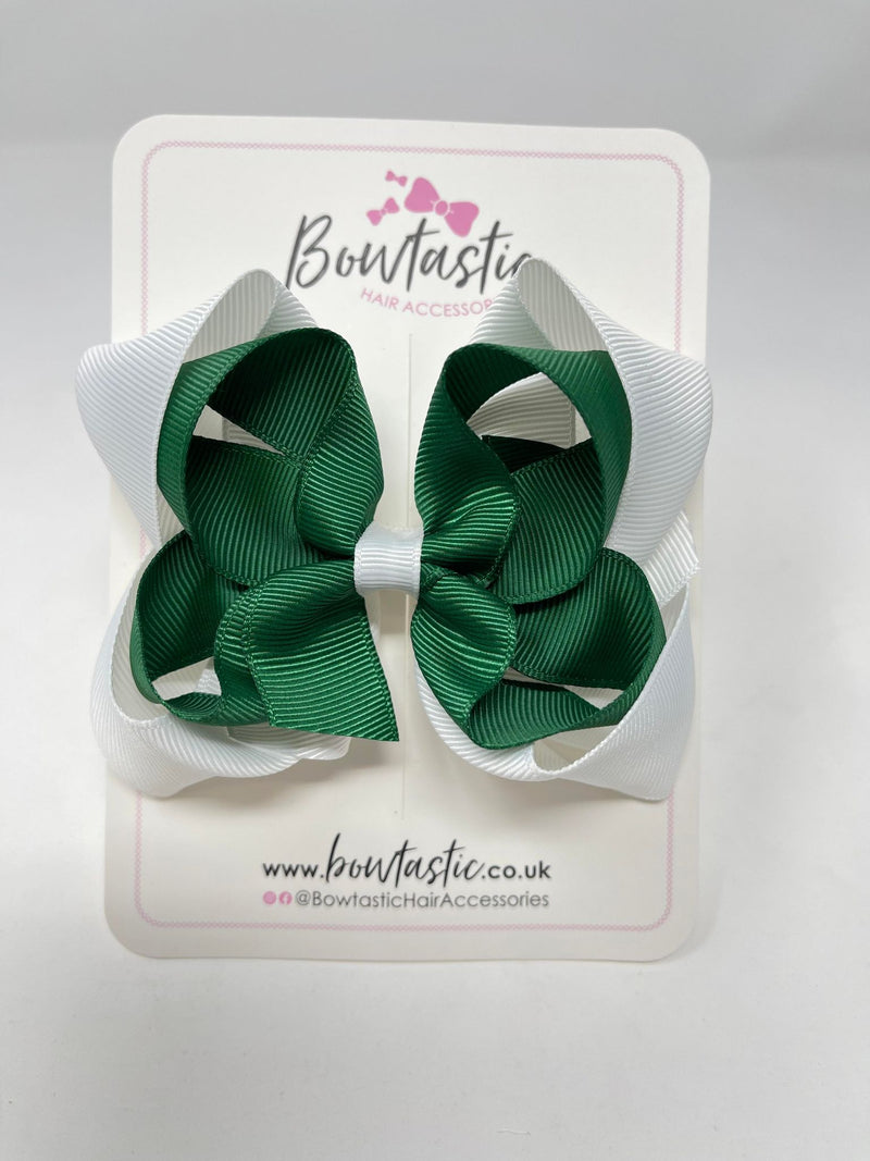 4.5 Inch Double Bow - Forest Green & White