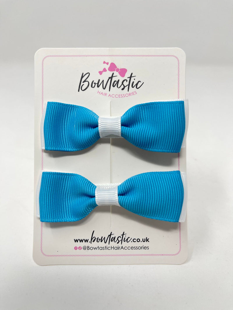 2.75 Inch Flat Bows - Turquoise & White - 2 Pack