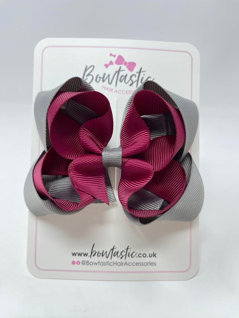 4.5 Inch Double Bow - Wine & Metal Grey