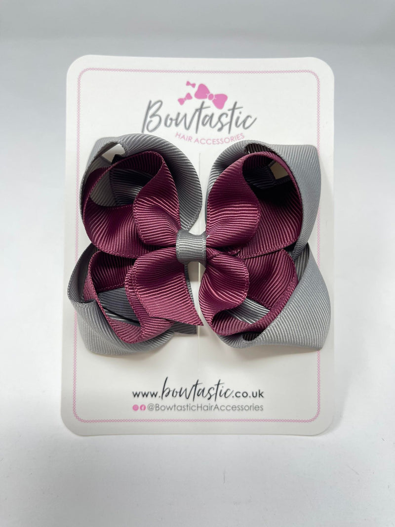 4.5 Inch Double Bow - Burgundy & Metal Grey