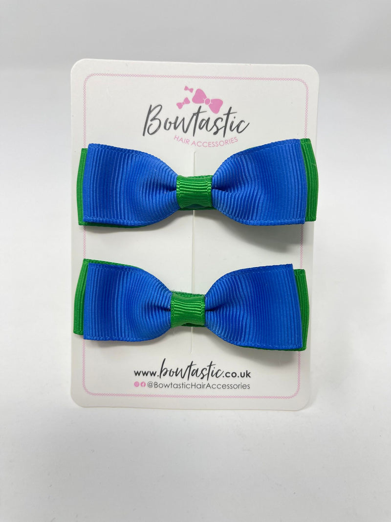 2.75 Inch Flat Bows - Royal Blue & Emerald Green - 2 Pack