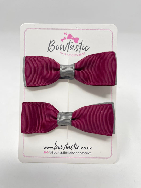 2.75 Inch Flat Bows - Wine & Metal Grey - 2 Pack