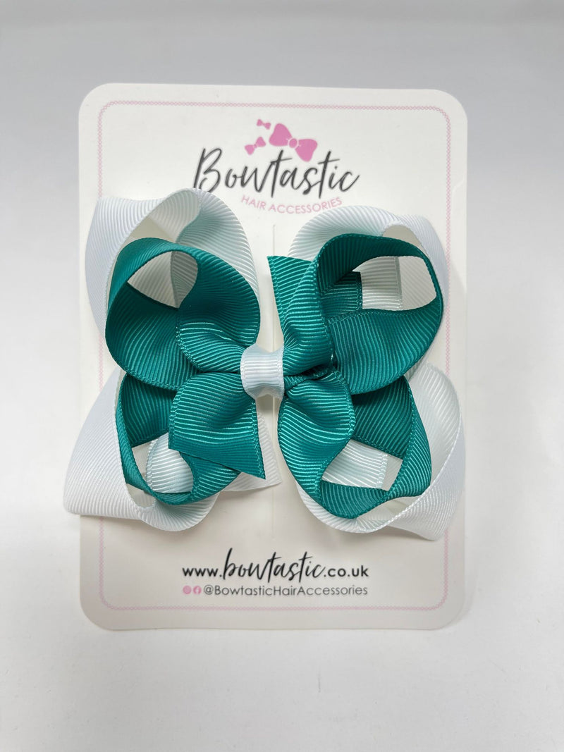 4.5 Inch Double Bow - Jade Green & White