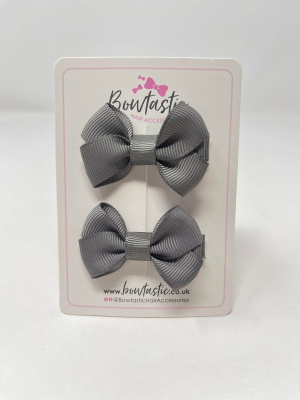 2 Inch Flat Bows Style 2 - Metal Grey - 2 Pack