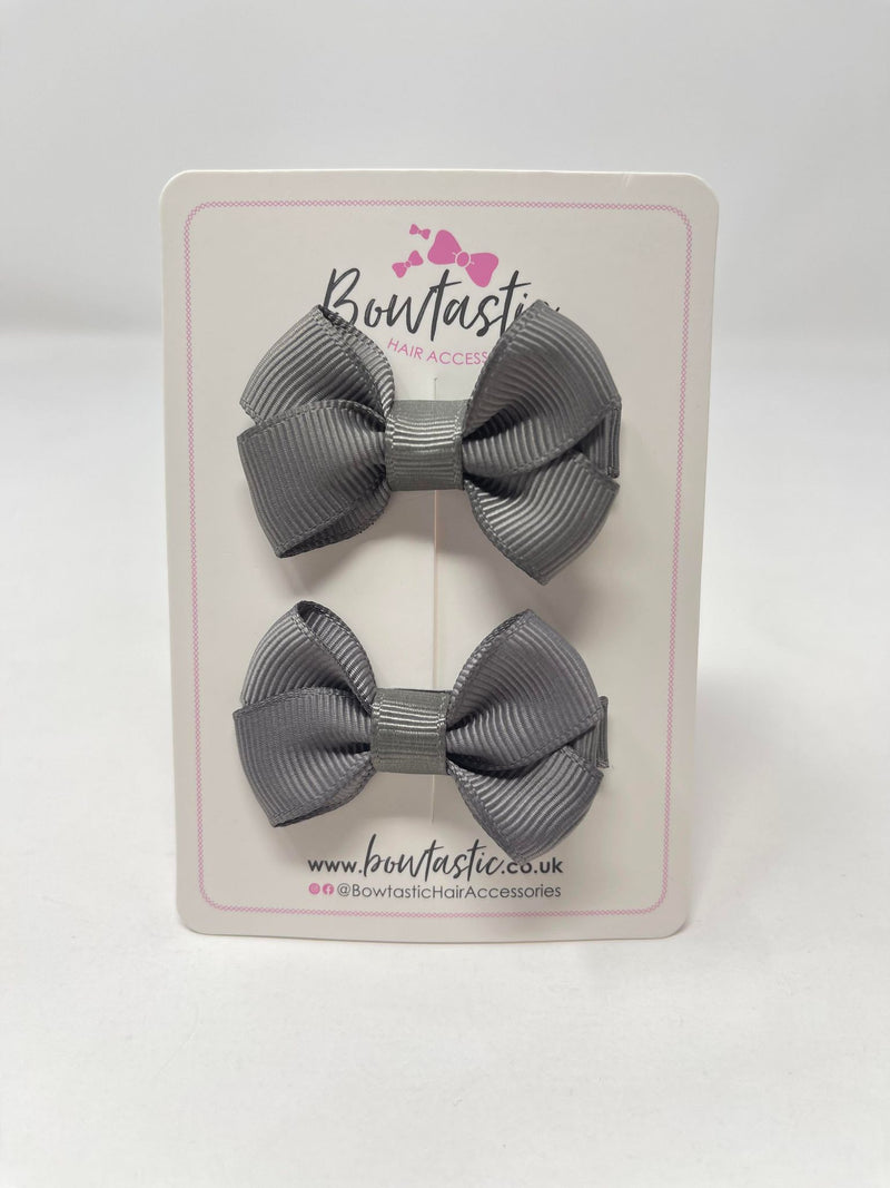 2 Inch Flat Bows Style 2 - Metal Grey - 2 Pack