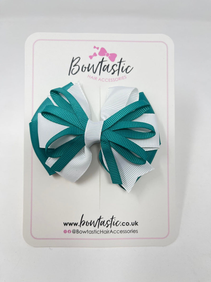 3.5 Inch Loop Bow - Jade Green & White