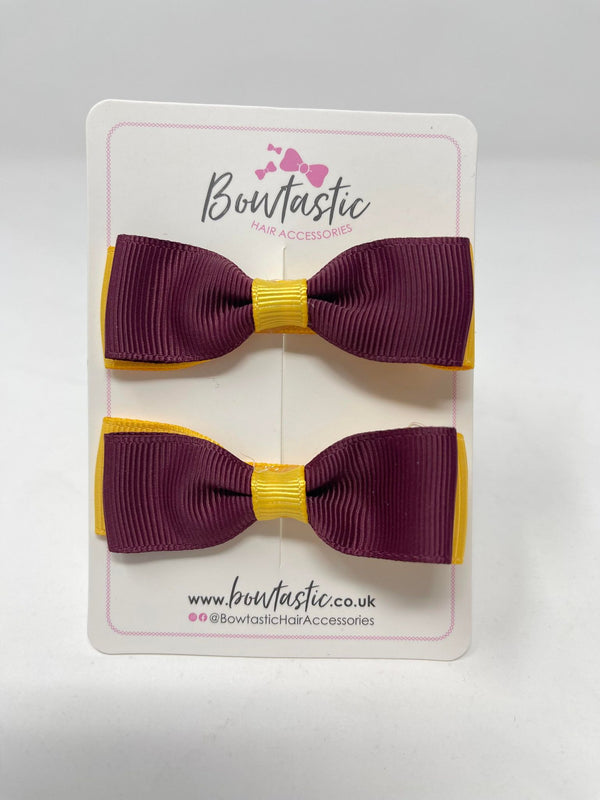 2.75 Inch Flat Bows - Burgundy & Yellow Gold - 2 Pack