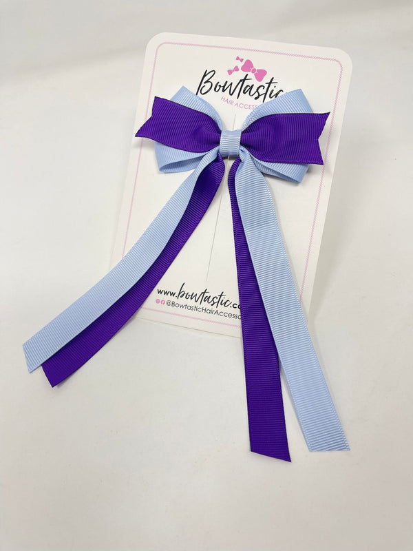 3.5 Inch Flat Ribbon Tail Bow - Purple & Bluebell