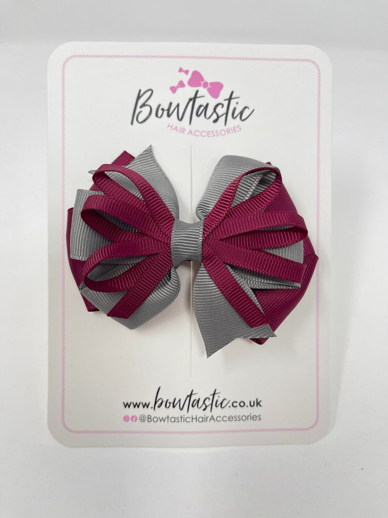 3.5 Inch Loop Bow - Wine & Metal Grey