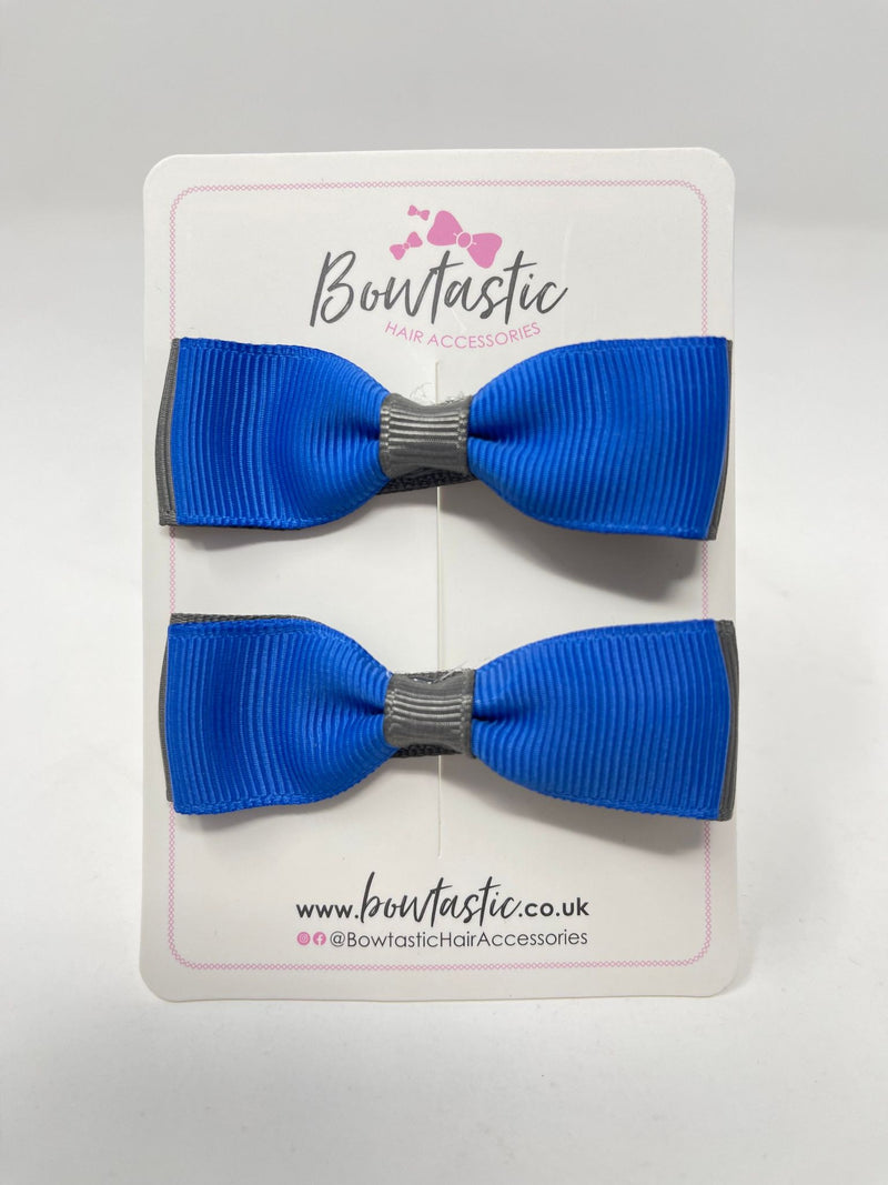 2.75 Inch Flat Bows - Royal Blue & Metal Grey - 2 Pack