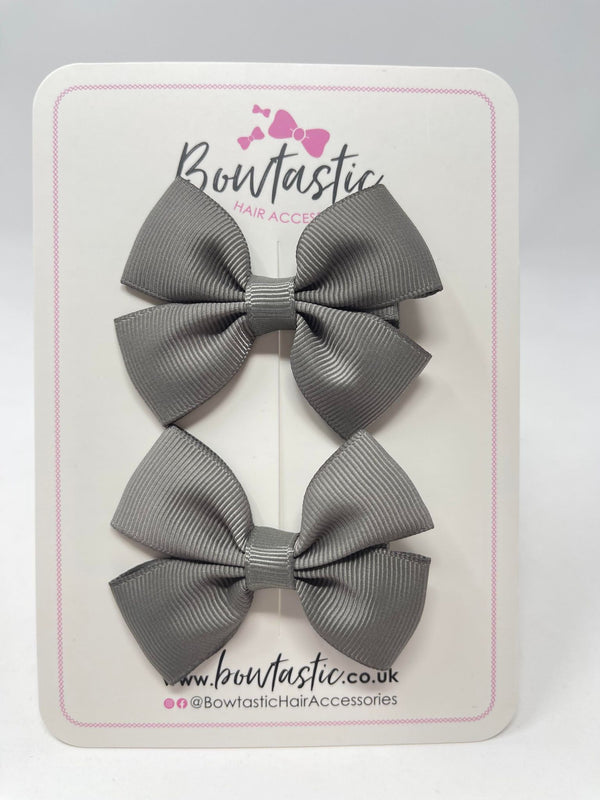 2.5 Inch Butterfly Bows - Metal Grey - 2 Pack