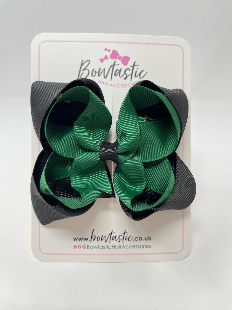 4.5 Inch Double Bow - Forest Green & Black