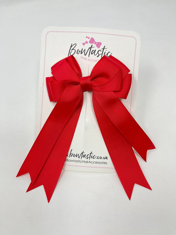 4 Inch Double Tail Bow - Hot Red