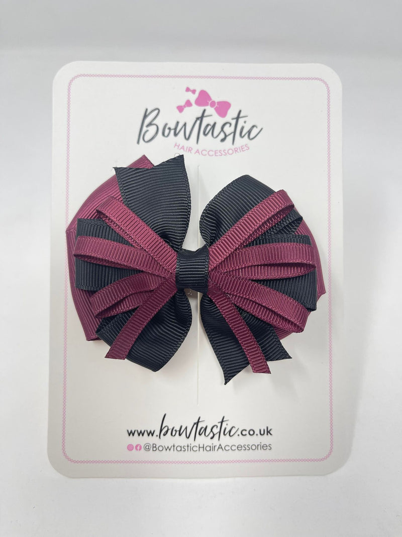 3.5 Inch Loop Bow - Burgundy & Black