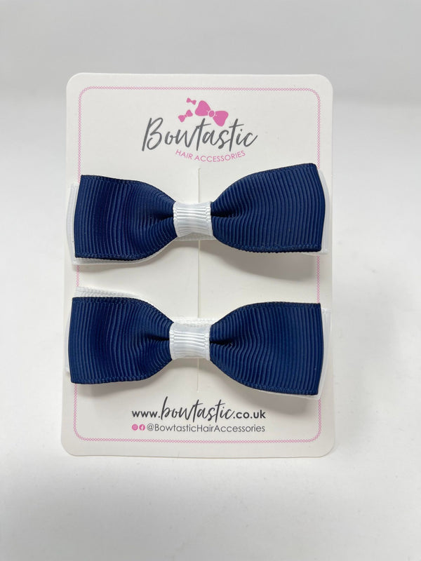 2.75 Inch Flat Bows - Navy & White - 2 Pack