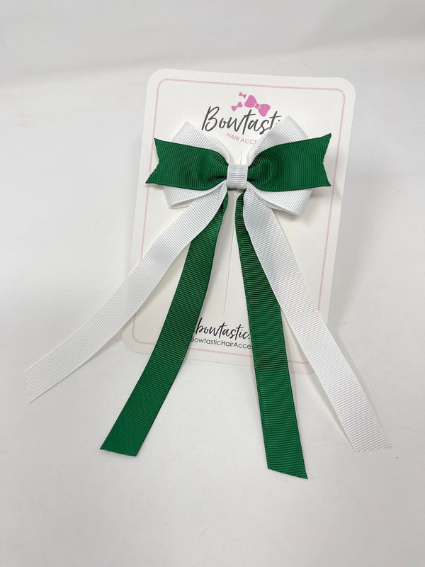 3.5 Inch Flat Ribbon Tail Bow - Forest Green & White